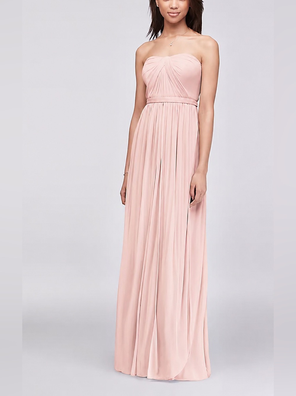 David's Bridal Strapless Blush Pink Chiffon Gown